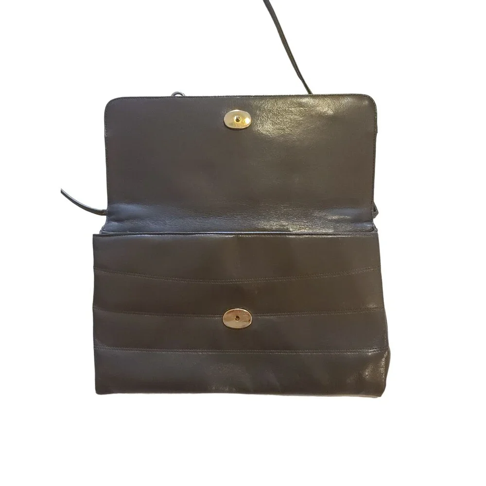 Vintage Lou Taylor Gray Clutch Purse With Pop Out Mirror And Gold Accents